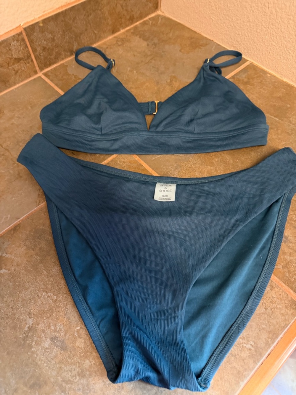 Shade & Shore Blue Ribbed Bikini Set